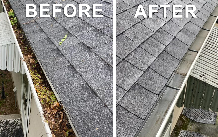 Gutter cleaning - before & after